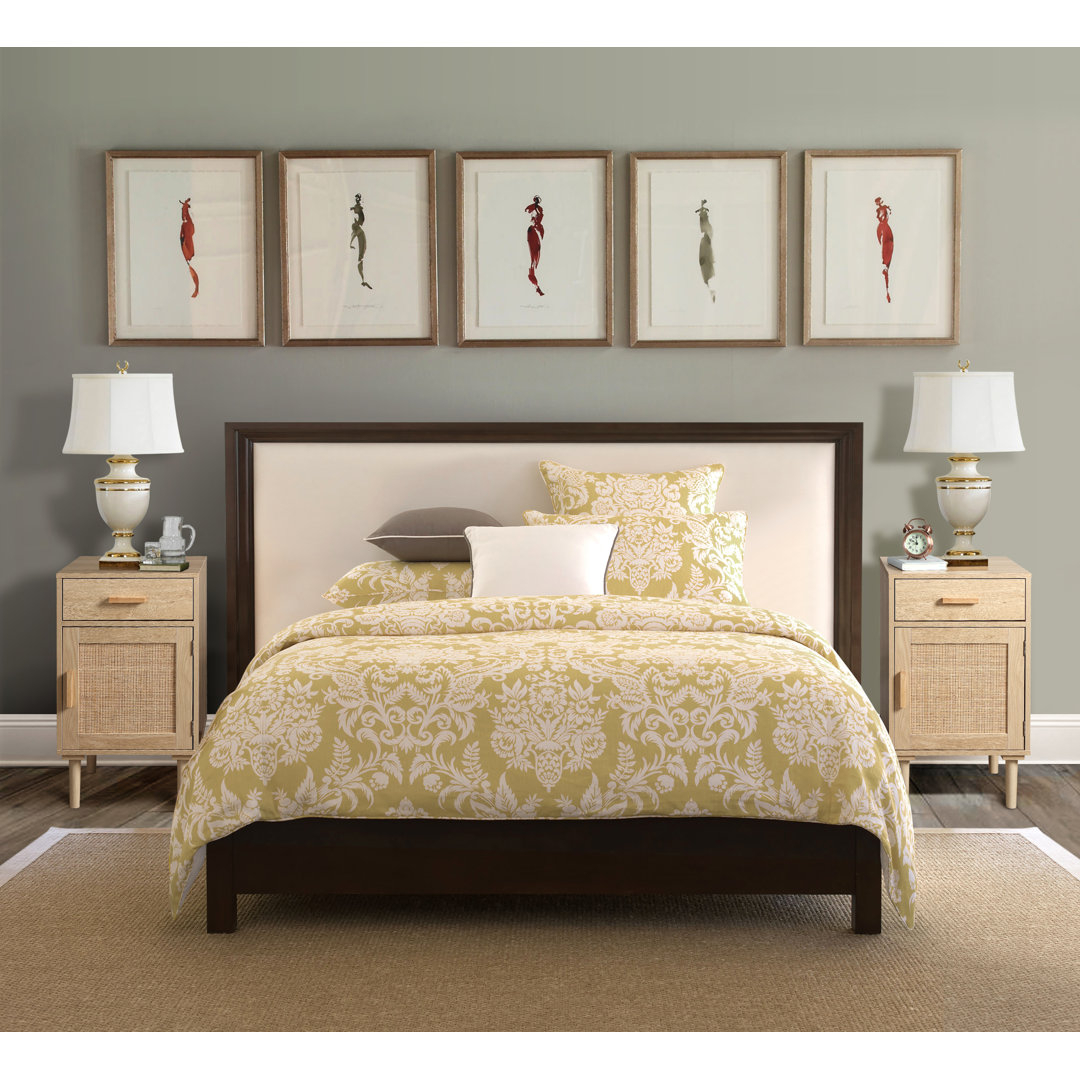 Cirsten Tall Nightstands Set Of 2, End Table, Side Table With Drawer And Shelf, Hand Made Rattan Decorated Doors, Wood Accent Table With Storage For Bedroom, 2 Pack